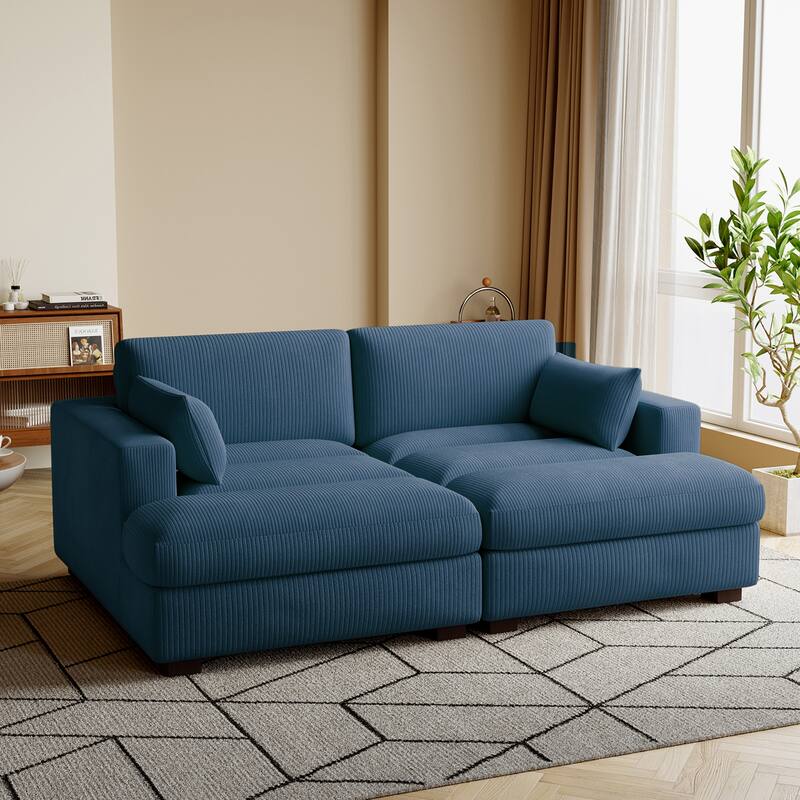 Navaeh Corduroy Modular Sectional Sofa Large Couch Sleeper Chaise - Navy Set