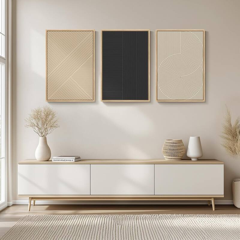 Modern Abstract Beige Boho Geometric Set of 3 Piece