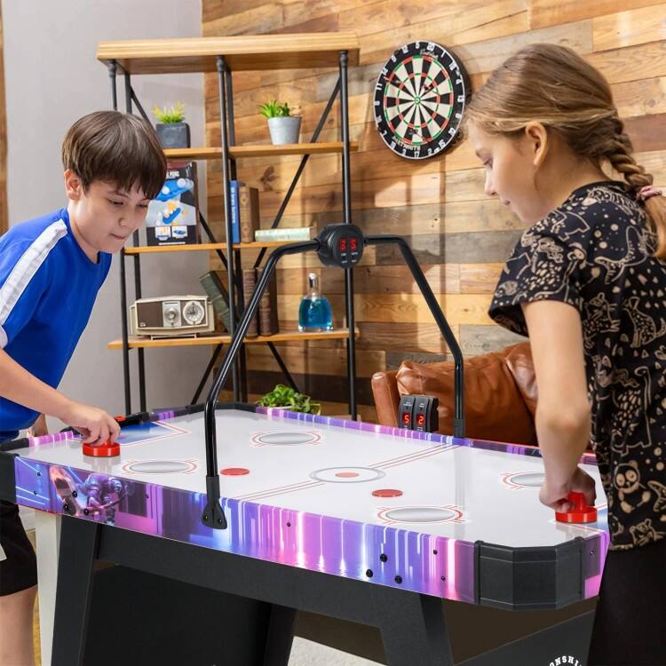 White MDF Air Hockey Table with LED Scoreboard and Fast Motor - 56" x 27" x 32" (L x W x H)