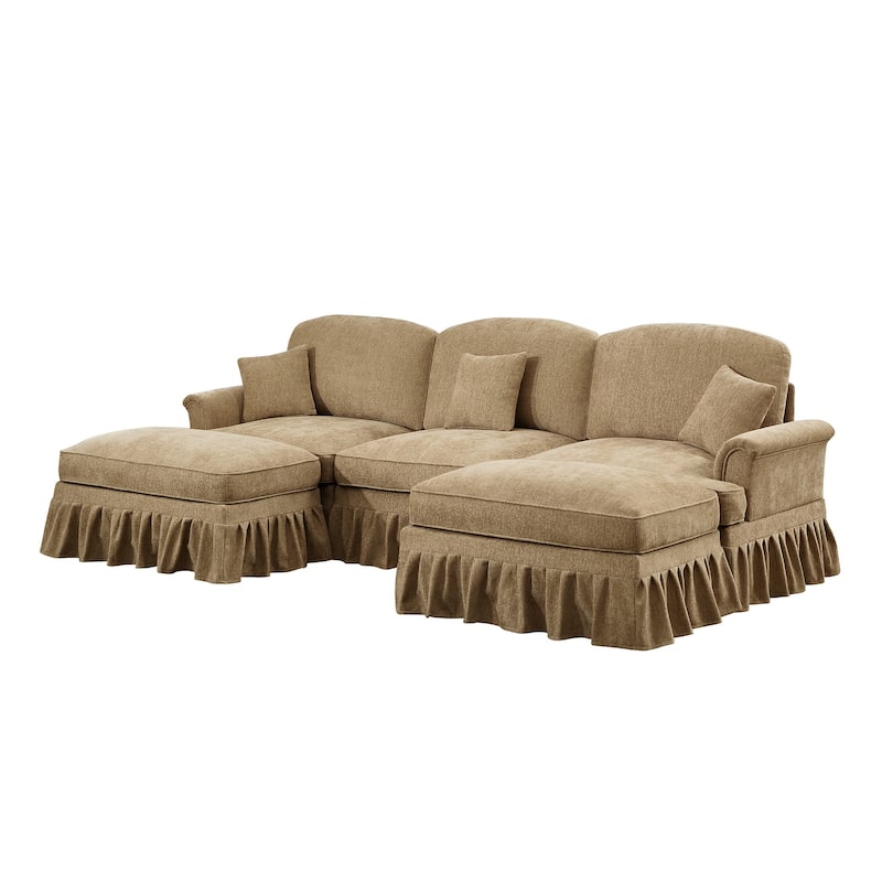 GDFStudio - Classic Modular U-Shaped Chenille 107" Sectional Sofa with Ottomans