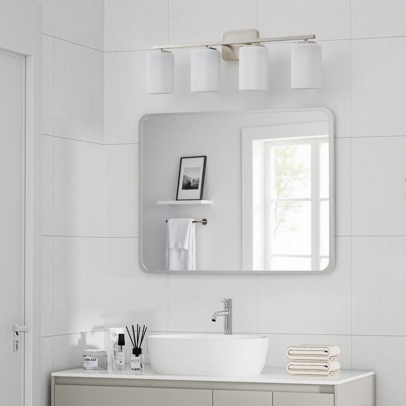 KAWOTI Modern & Contemporary Vanity Light with Frosted Glass Shade - 4-Light(W28.5'')