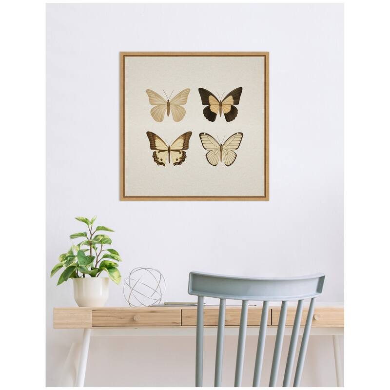 Kate and Laurel Sylvie Vintage Style Butterflies in Neutral Tones Framed Canvas by The Creative Bunch Studio