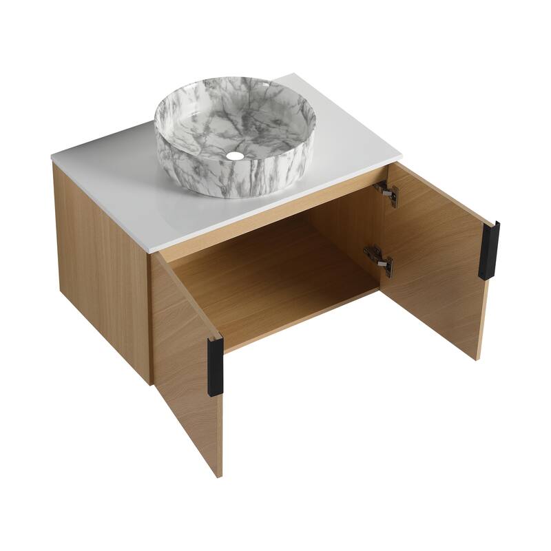 Malwee 30"/36" Floating Bathroom Vanity, Wall Mounted Bathroom Vanity with Ceramic Sink and Soft Close Door