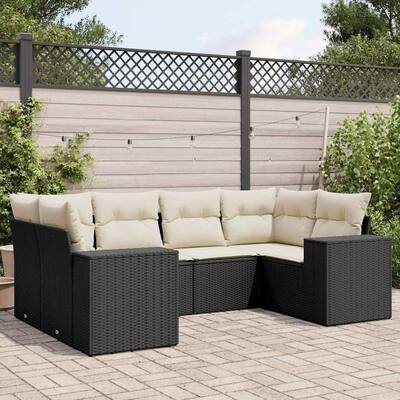 vidaXL Garden Sofa Set Black PE Rattan Large Adjustable Feet - 24.4 x 32.7 x 27.2