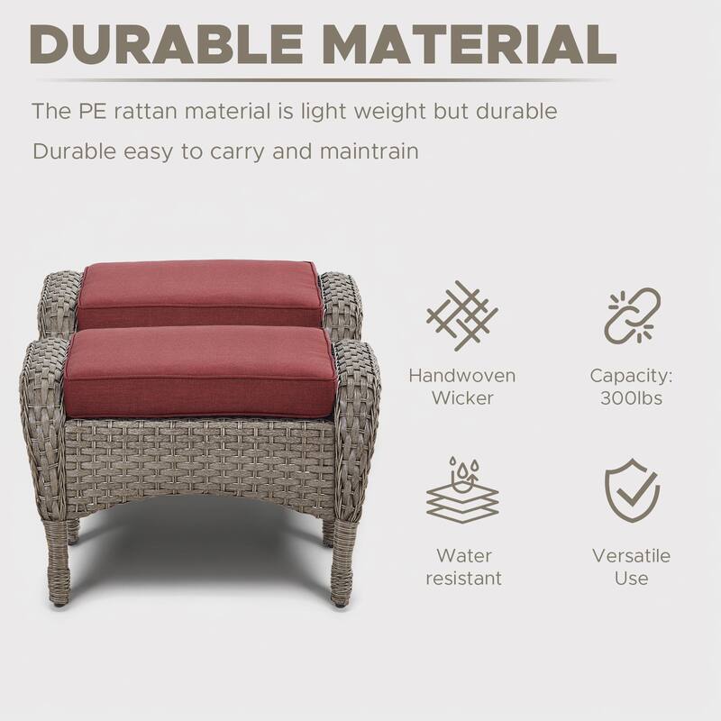 2 Pieces All Weather Rattan Wicker Ottoman Seat