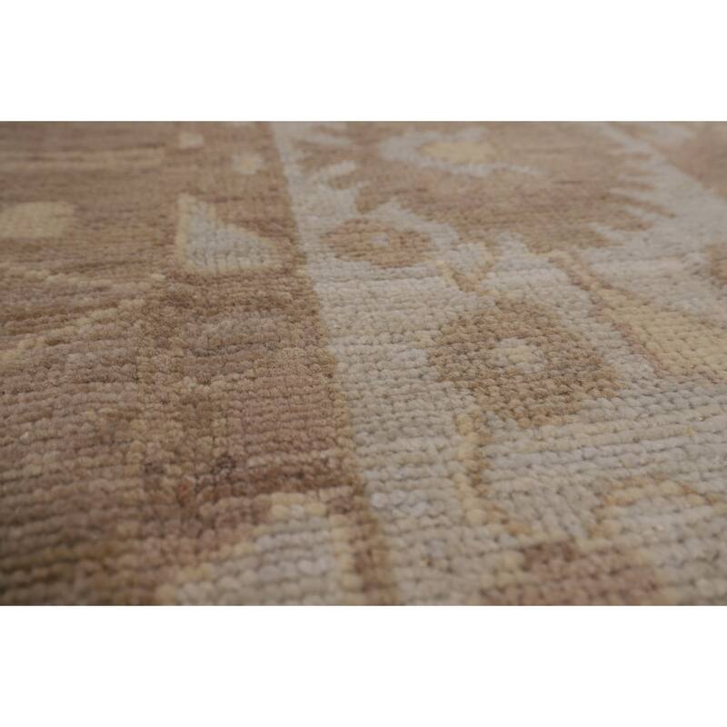 Brown Floral Oushak Vegetable Dye Area Rug Hand-Knotted Wool Carpet - 8'7"x 9'10"