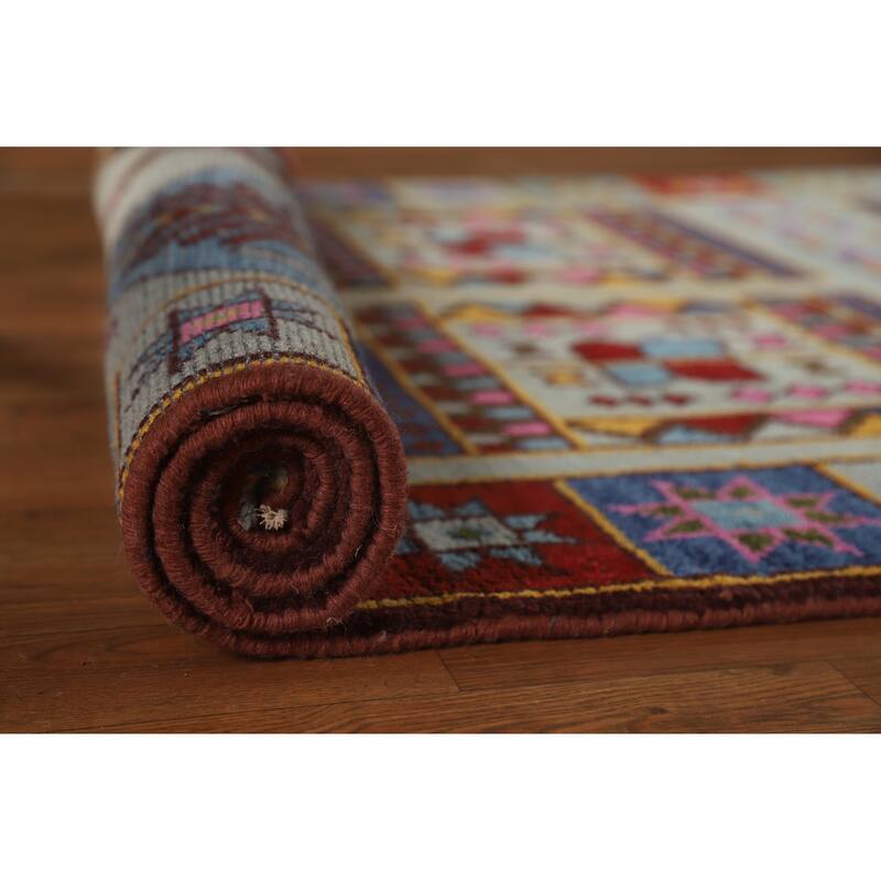 Hand Knotted Oriental 100% Wool Carpet Traditional Tribal Navy Blue & Blues Heriz (serapi) Runner Rug - 9' 7'' X 3' 10''