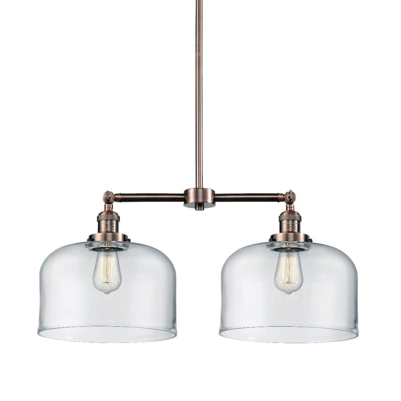 Innovations Lighting X-Large Bell 2 Light 21" Wide Linear Chandelier - Antique Copper / Clear