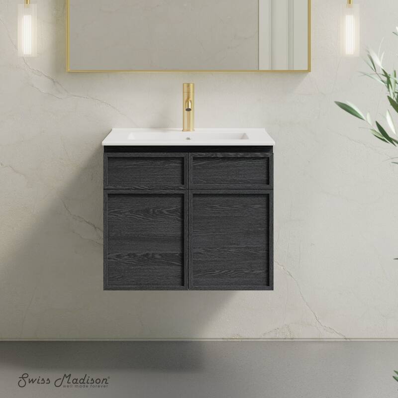St. Tropez 24" Wall-Mounted Bathroom Vanity In Black Oak With Sink Top - 24