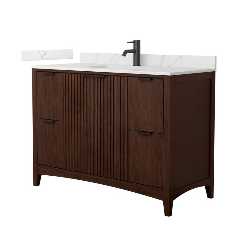 Wyndham Collection WCF9191-48S-QTZ-UNSMXX Palmilla 48" Free Standing - Dark Walnut / Giotto Quartz Top / Matte Black