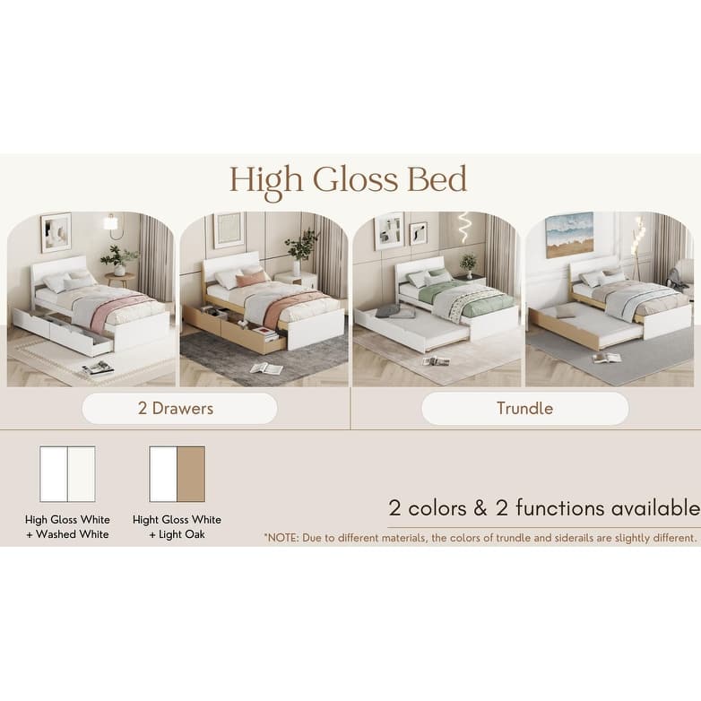Twin Bed Frame With 2 Drawers - White