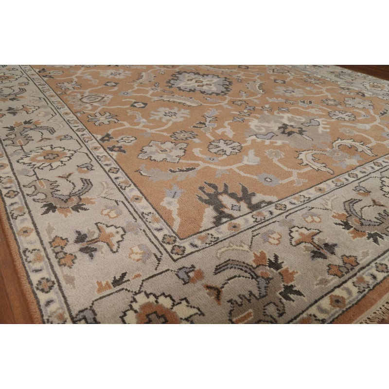 Transitional Oushak Indian Area Rug Handmade Wool Carpet - 8'2"x 9'10"