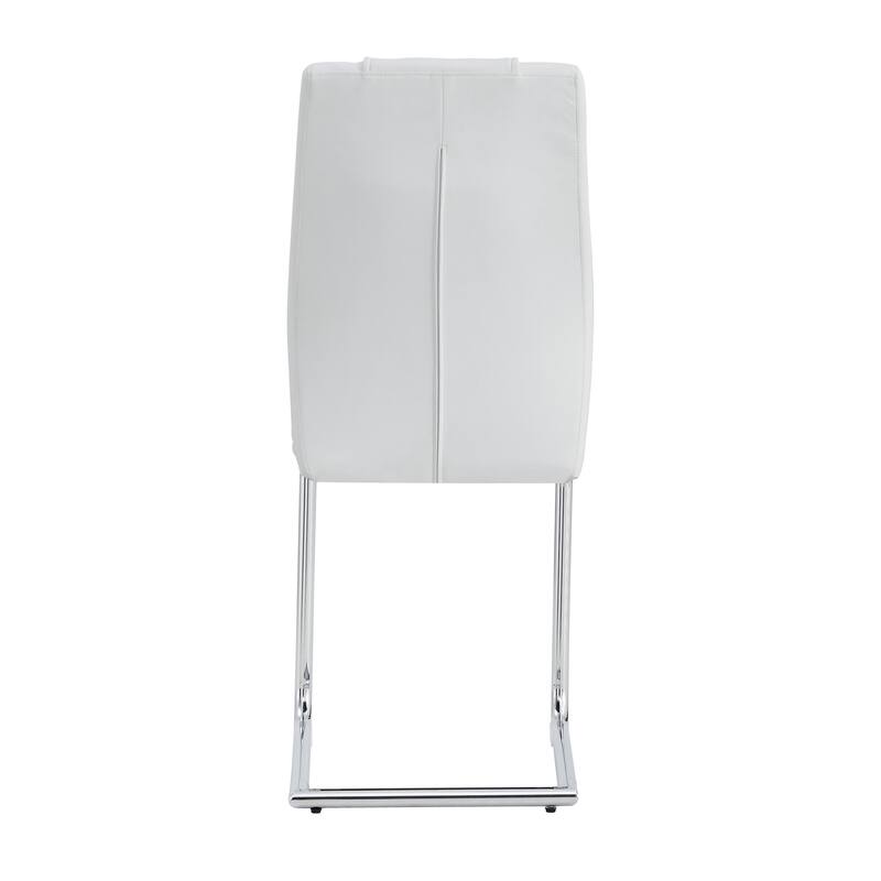 White Leather Dining Chair Set of 6 Office Chair w/C-Shaped Metal Legs