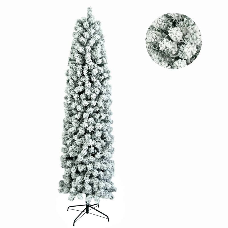 7.5ft Pencil Flocking Artificial Christmas Tree with Stand White - without Light