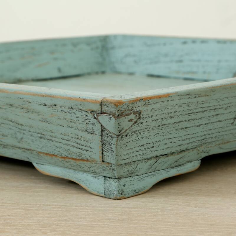Artissance 28" Reclaimed Wood Tray With Weathered Soft Aqua Wash