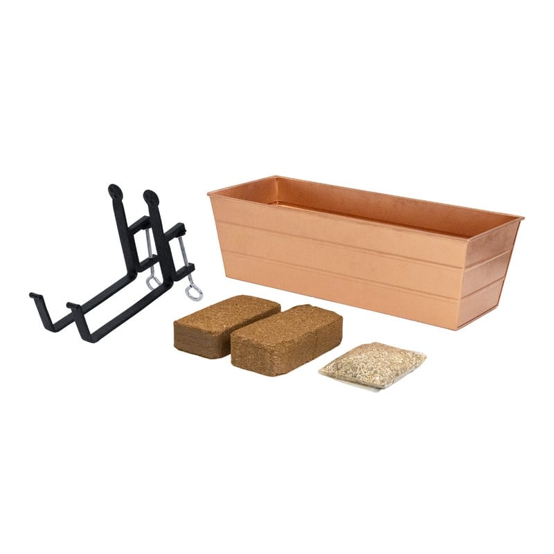 Achla Designs 24"W Medium Galvanized Steel/Wrought Iron Indoor Outdoor Bloom Box Garden Growing Kit With Clamp-On Brackets - Brown