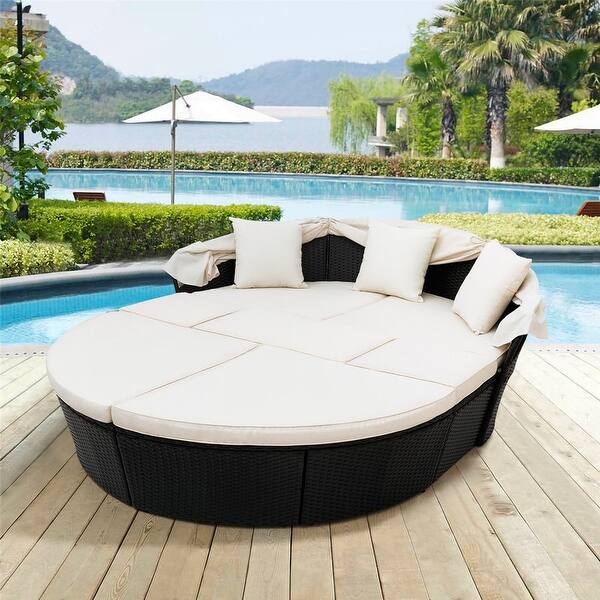 slide 2 of 14, Outdoor Rattan Daybed with retractable canopy