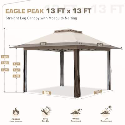 EAGLE PEAK 13x13 Pop Up Gazebo with Mosquito Netting, Easy Up Screened Canopy for Patio and Backyard, Easy Set-up Outdoor Gazebo