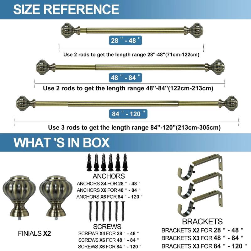 1-inch Diameter Doorknob Adjustable Single Drapery Curtain Rod