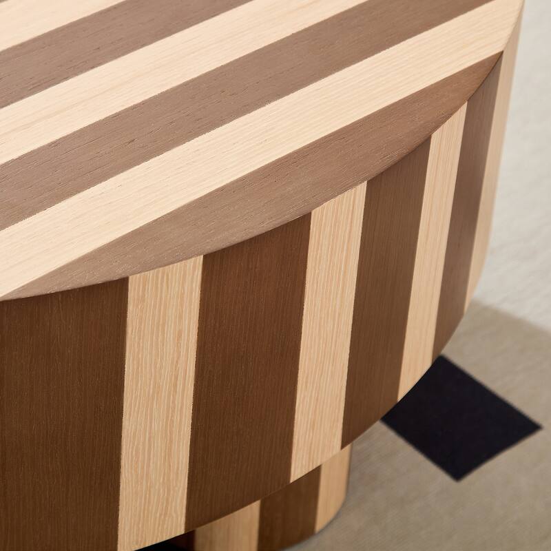 Round Wood Coffee Table, Natural Finish For Living Room