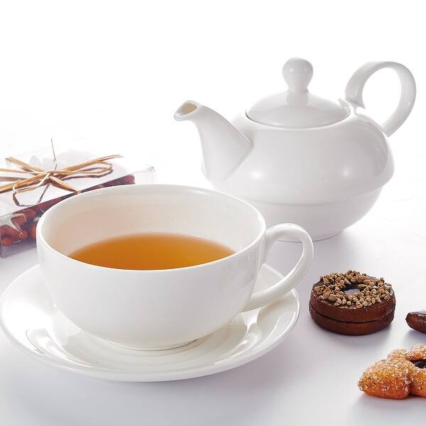 Shop Porcelain White Teapot 11oz Tea Set For One Teacup And Saucer Set 6 5 Overstock 31584383