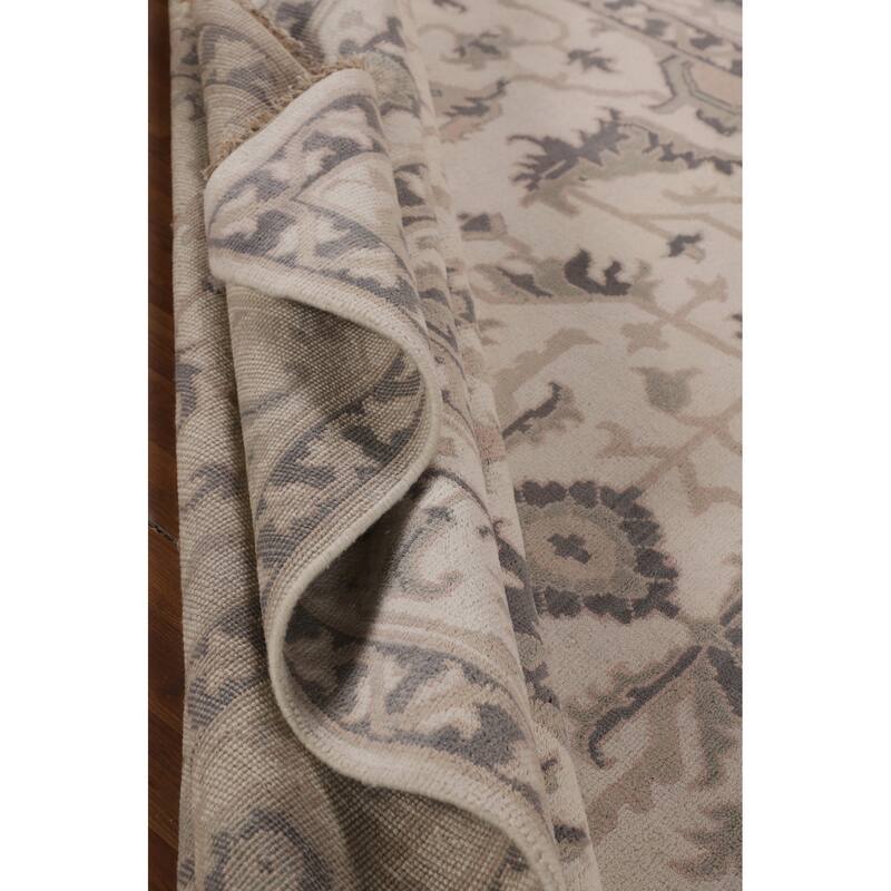 All-Over Ivory Floral Oushak Indian Area Rug Handmade Wool Carpet - 9'2"x 12'1"