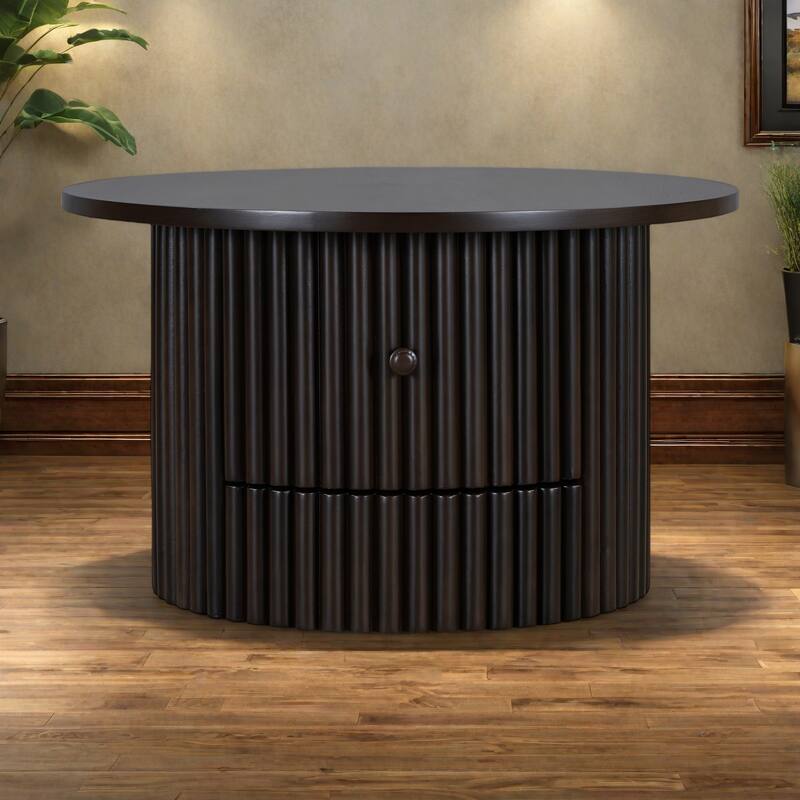 30.5" MDF Coffee Tables with Built-In Drawer, Vertical Slat Base for Living Room - Dark Brown