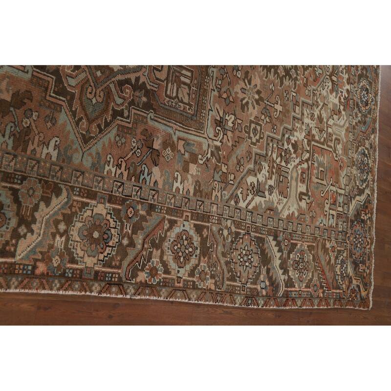 Geometric Heriz Vintage Persian Area Rug Hand-Knotted Wool Carpet - 8'0" x 10'9"