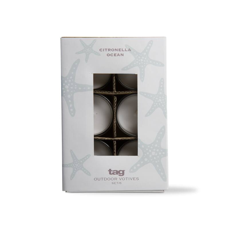 Citro Ocean Glass Votives Set Of 6 Scented Glass Candle With Notes Of Fresh Aloe Melon And Woddy Florals - White