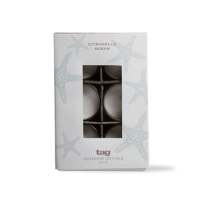 Citro Ocean Glass Votives Set Of 6 Scented Glass Candle With Notes Of Fresh Aloe Melon And Woddy Florals - White