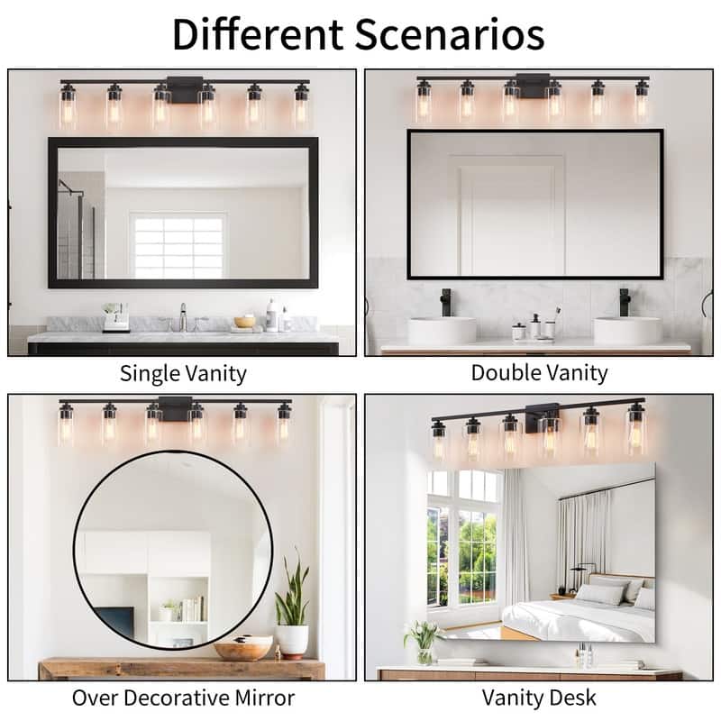 KAWOTI Rive 43" 6-Light Modern Bathroom Vanity Light with Clear Glass