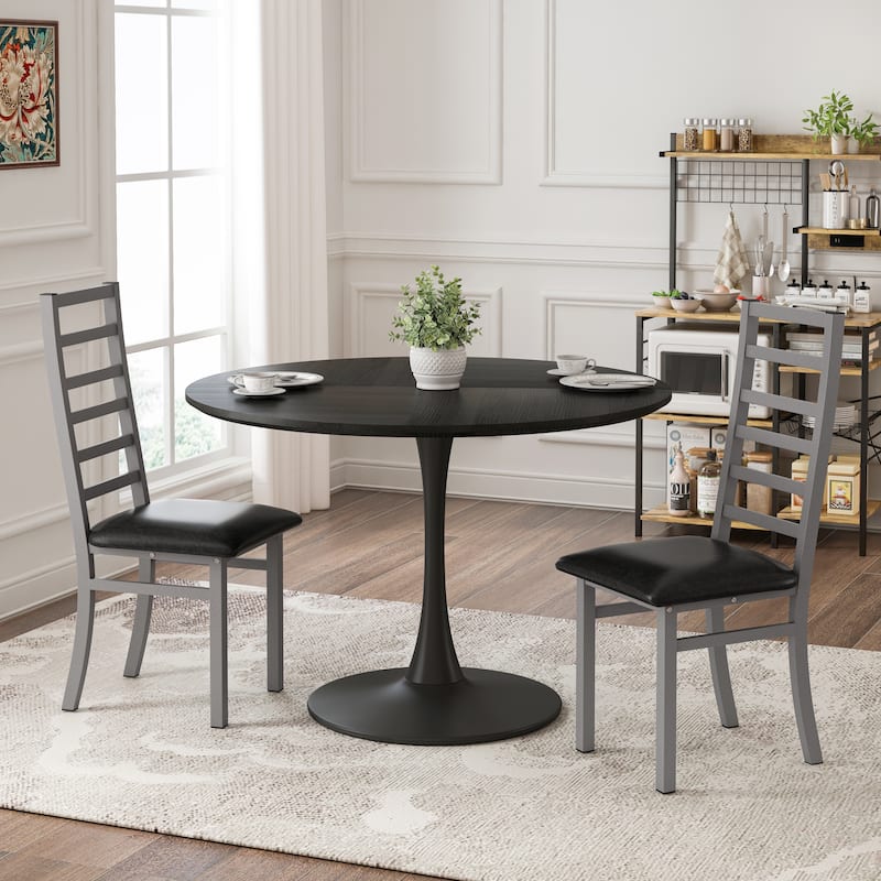 Metal Dining Chairs Set of 2, Steel Legs and PU Leather Seats, High Back Armless Dining Chairs, for Kitchen, Living Room