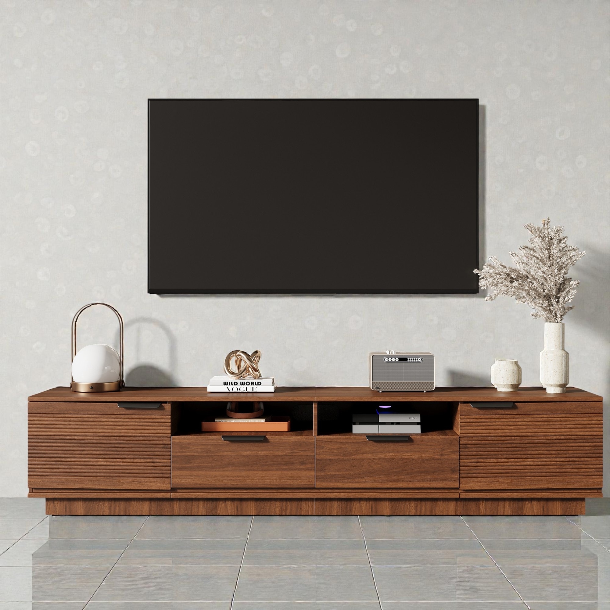 78 Inch TV Stand for TVs up to 85 Inches, Media Console with Drawers, Soft Close Hinges, Storage Cabinet and Cable Management
