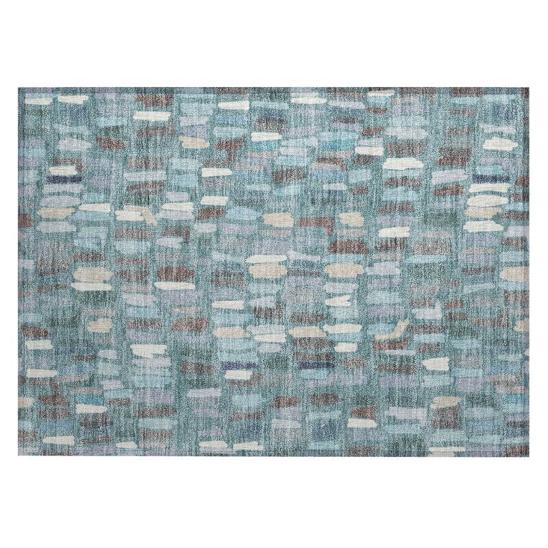 Machine Washable Indoor/ Outdoor Modern Mosaic Chantille Rug