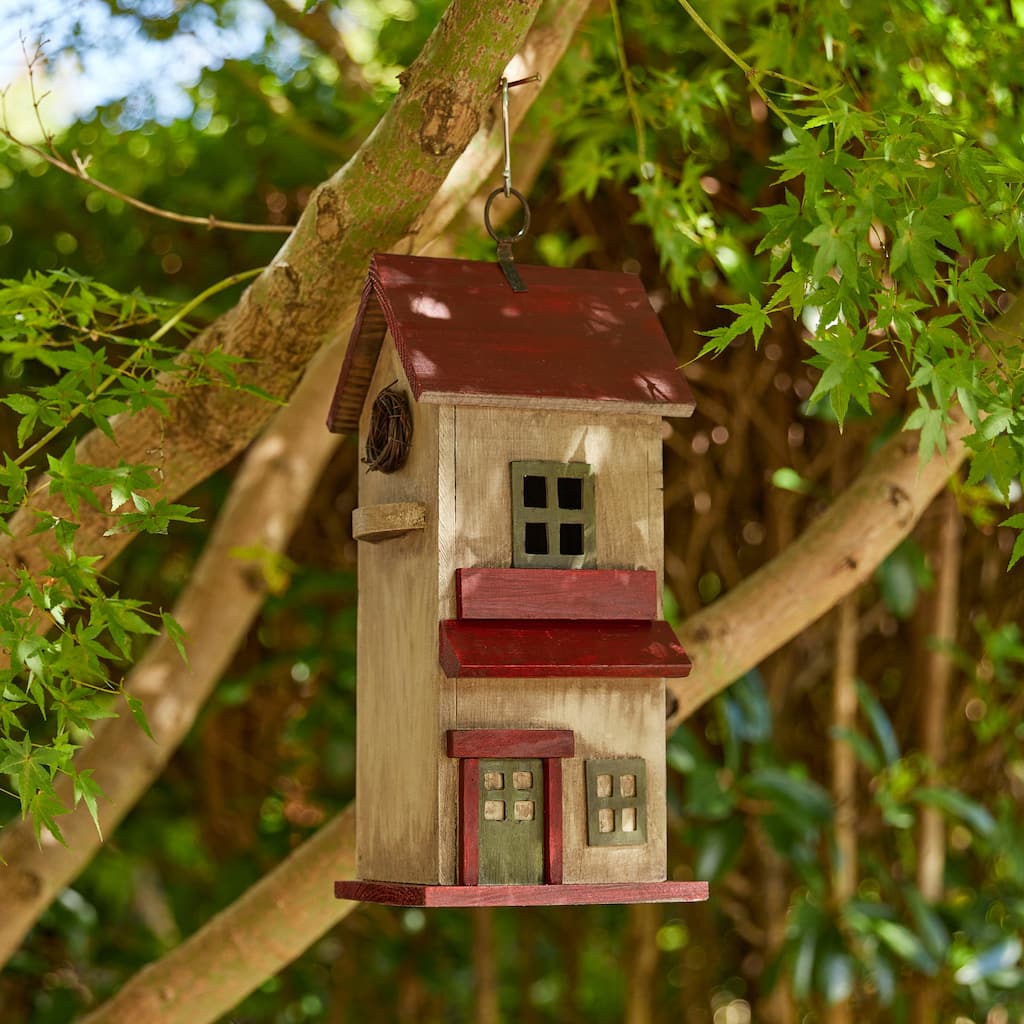 Glitzhome 14.25"H Solid Wood Cottage Decorative Garden Birdhouse - 6.75''L X 5.50''W X 14.25''H