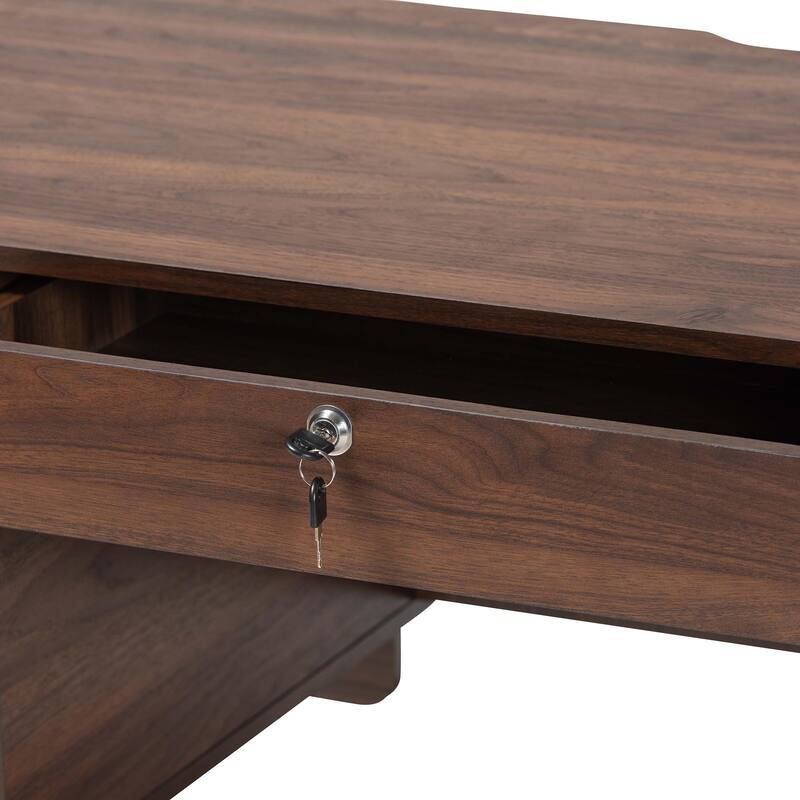 Hayes Wood Writing Desk - Mid-Century Modern Oval Desk with Locking Drawer and Sliding Tambour Doors for Office or Home