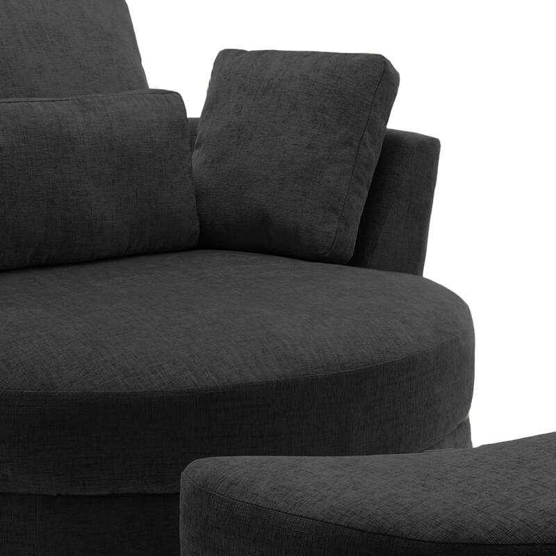 Oversized Upholstered Swivel Barrel Chairs with Storage Ottoman