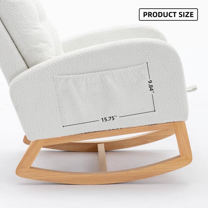 Nursery Rocking Chair High Back Rocking Chair Relaxing Rocking Chair with Footrest High Back and Rubber Wood Legs White