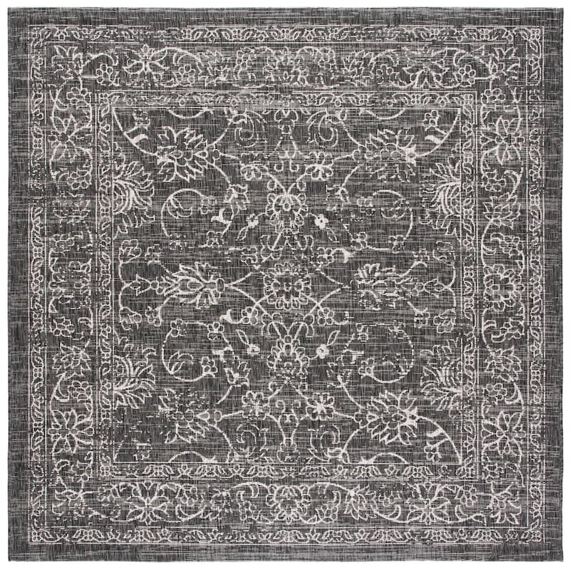 SAFAVIEH Courtyard Aquata Indoor/ Outdoor Waterproof Patio Backyard Rug - 6'7" Square - Black/Ivory