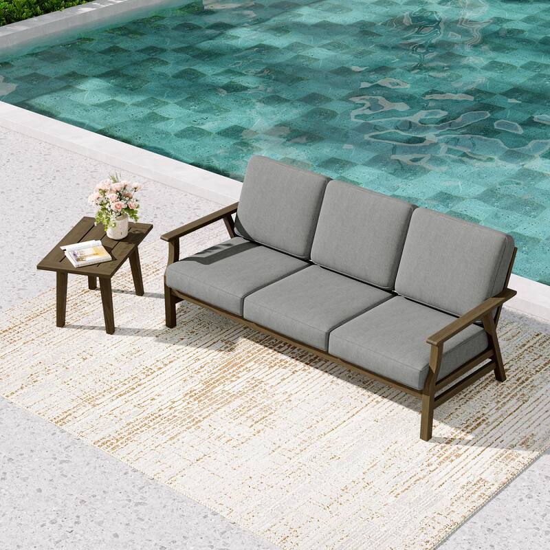 2-Piece Teak Outdoor Sofa Set with Table - Grey/side table - Brown Wood
