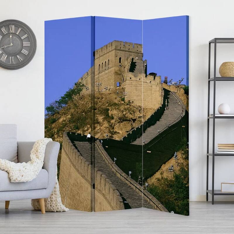Brar 71 Inch 3 Panel Canvas Screen, Great Wall of China Print, Multicolor