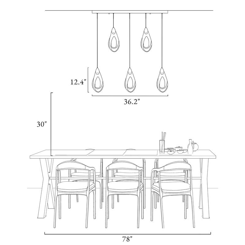 Modern Gold 5-Light LED Chandelier Linear Kitchen Island Pendant Light - 36.2" W x 12.4" H x 5.5" D
