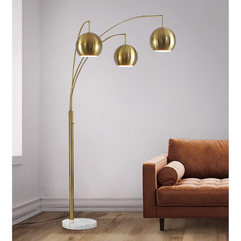 Metro 84"H Metal Globe 3 Lights LED Dimmable Arch Floor Lamp with LED Vintage Bulbs - Brass /Metal Shades