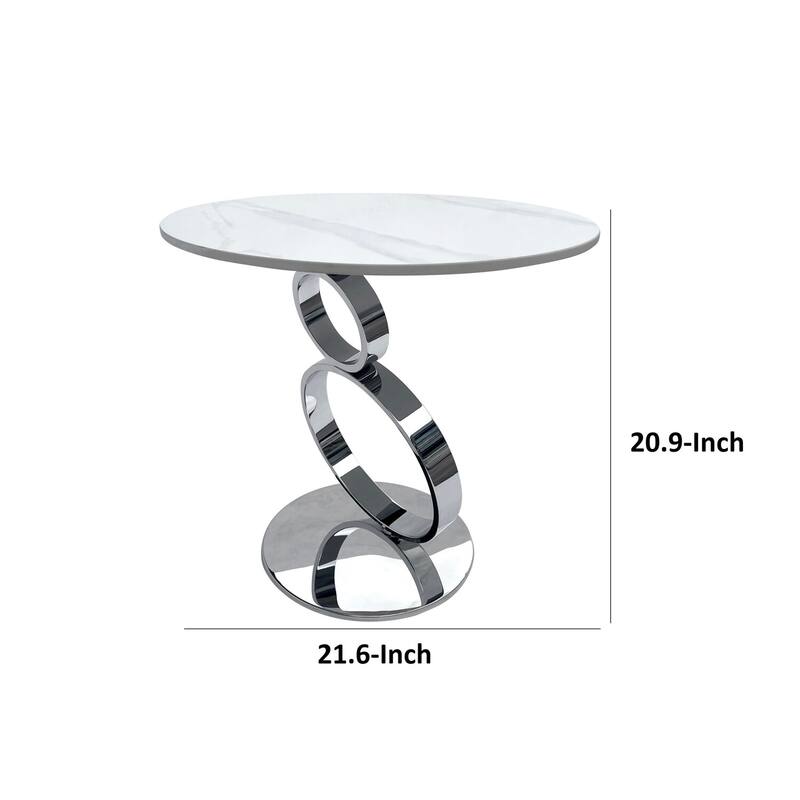 21.6 in. White and Chrome Round Metal End Table, Sturdy Build End Side Table for Living Rooms