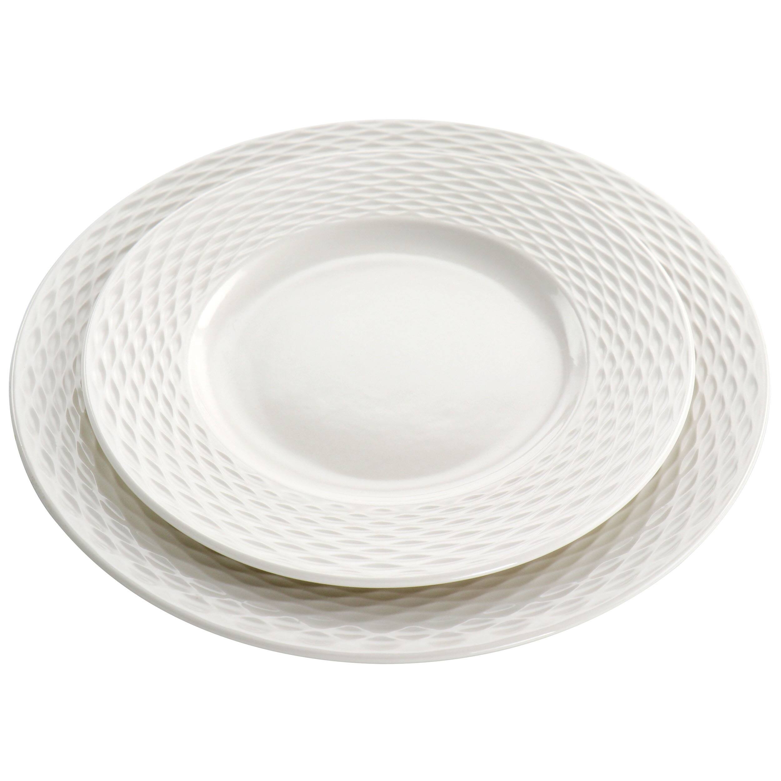 Martha Stewart Fine Ceramic 16 Piece Textured Dinnerware Set in White 16 Pieces Bed Bath