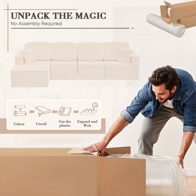 L Shaped Modular Sectional Couch, 126" Boneless Couches for Living Room, Modern Cloud Couch with Chaise Lounge