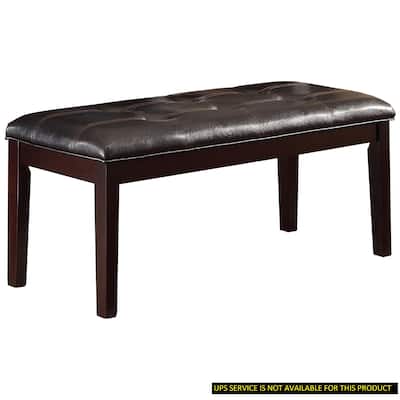 Espresso Finish 1pc Dining Bench Faux Leather Upholstered Button-Tufted Top Seat Transitional Dining Room Furniture