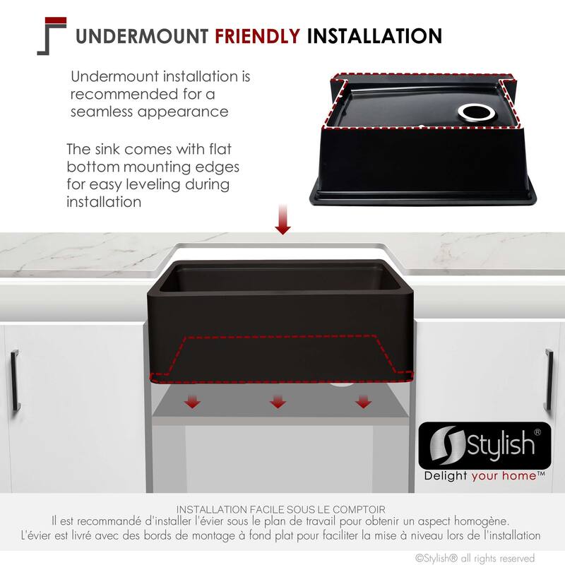 STYLISH Undermount 30" Workstation Single-Bowl Composite Granite Kitchen Sink - 30" x 21" x 10"