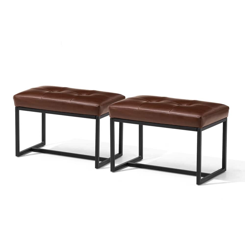 Glitzhome Set of 2 24"W Modern PU Leather Button-tufted Ottoman Foot stool