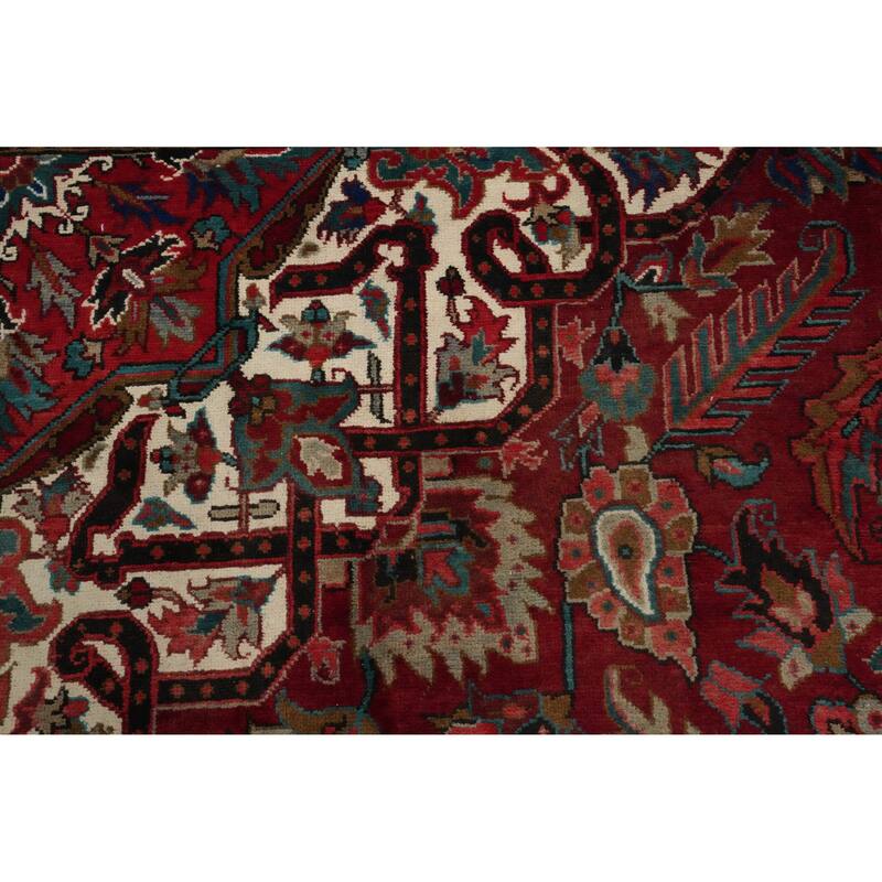Hand Knotted Oriental 100% Wool Carpet Traditional Floral Red Heriz Area Rug - 12' 11'' X 9' 6''
